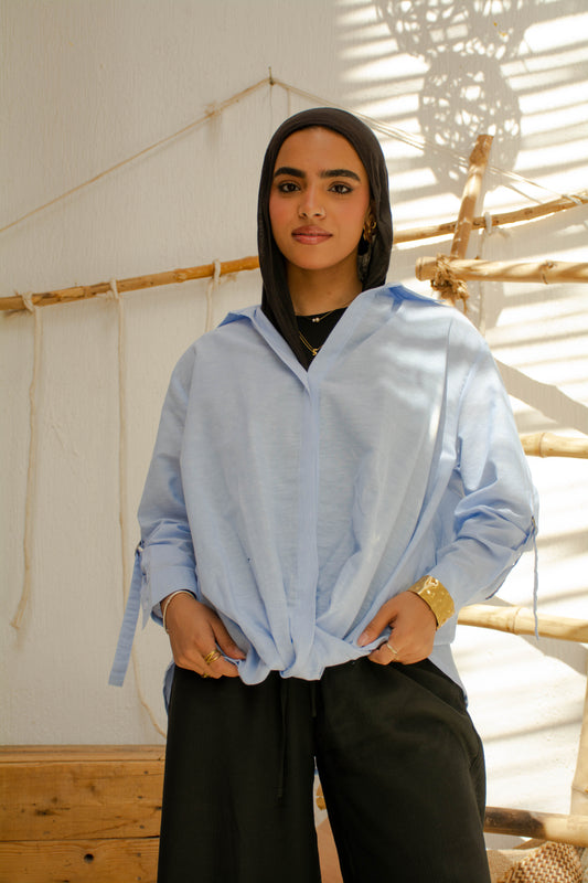 Linen Chemise Top - Blue