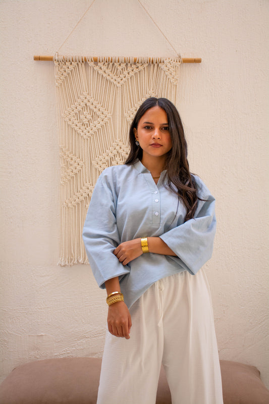 Linen Blouse Regular Fit  – Light blue
