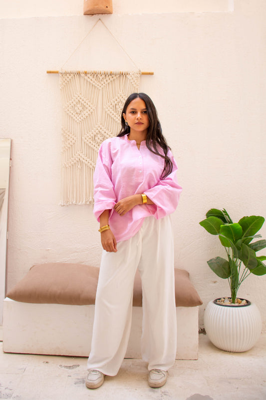 Linen Blouse Regular Fit  – Pink