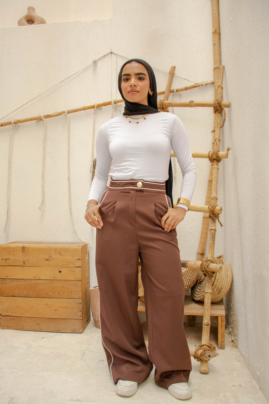 Sidelined Wide-Leg Pants - Brown