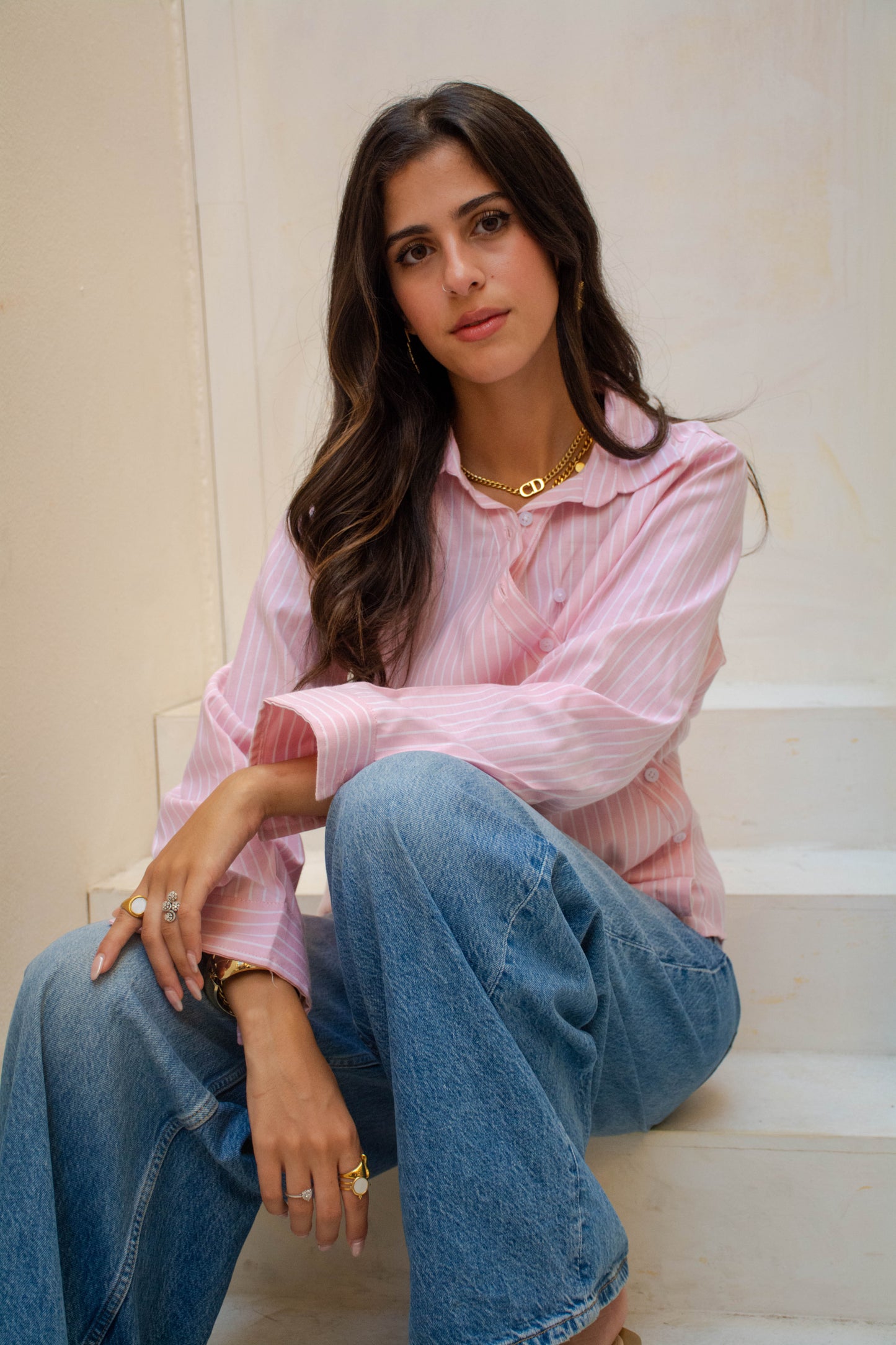 Striped Wrap Shirt – Light Pink