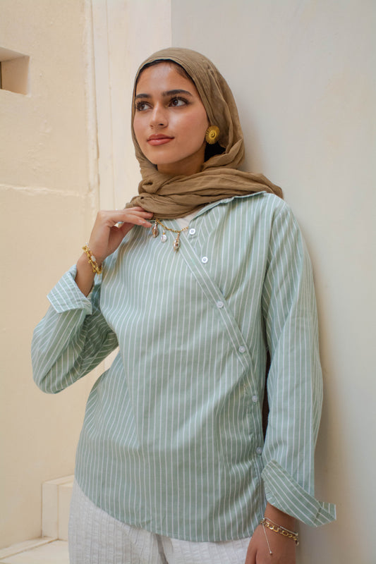 Striped Wrap Shirt – Light Mint