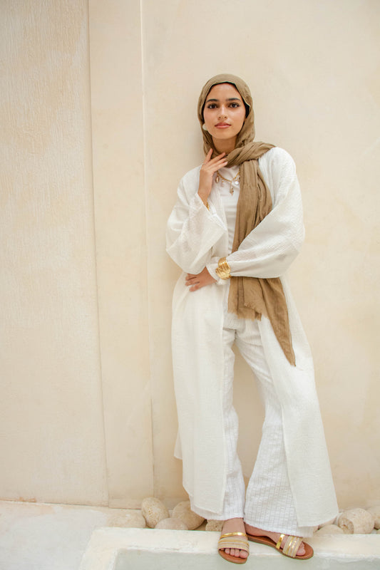 Long Textured Cardigan – White