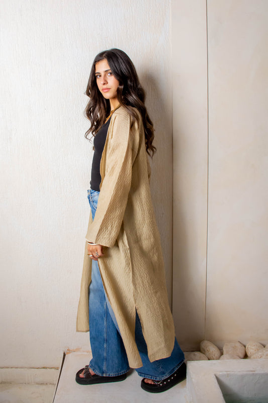 Long Textured Cardigan – Camel
