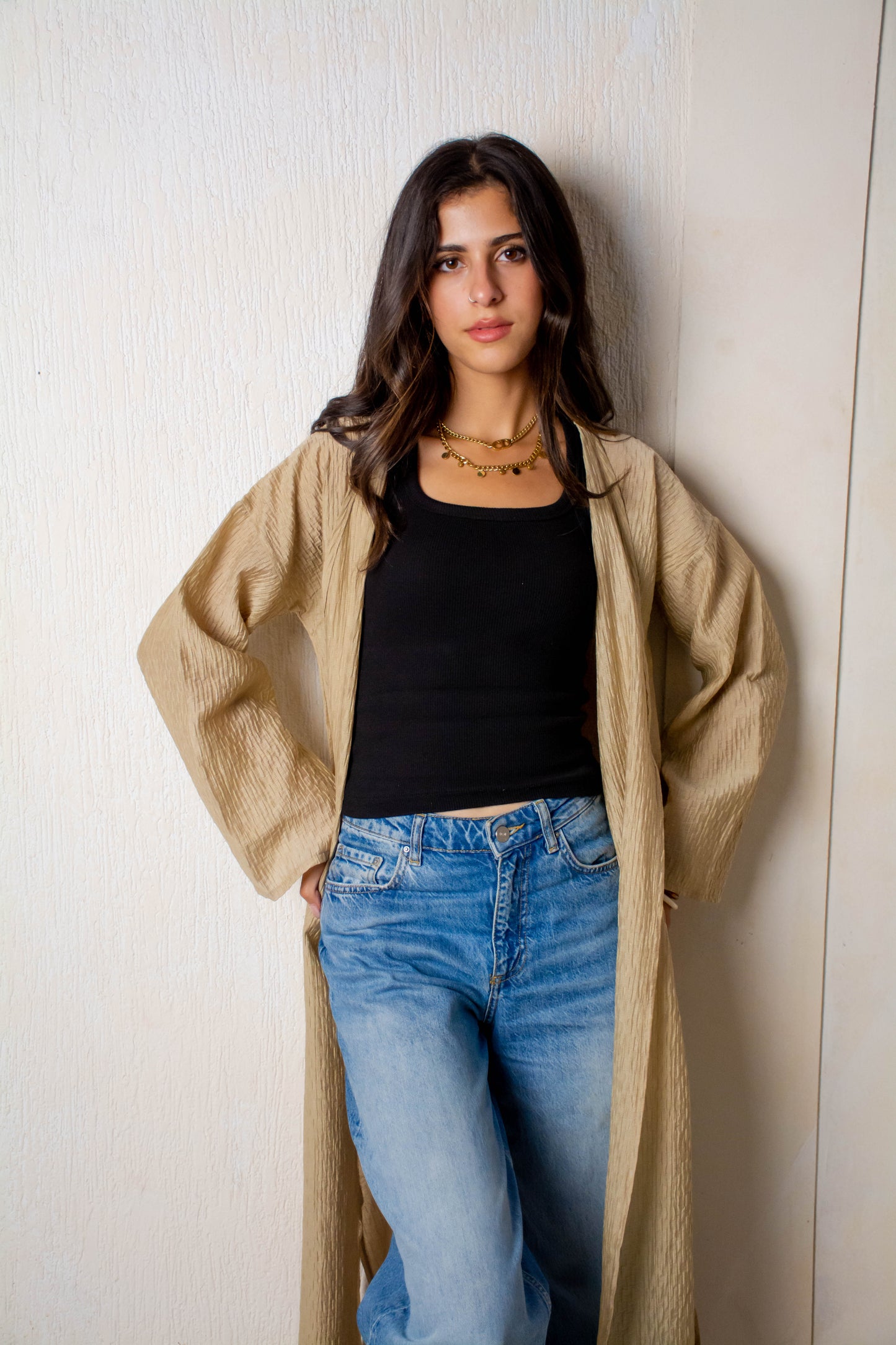 Long Textured Cardigan – Camel