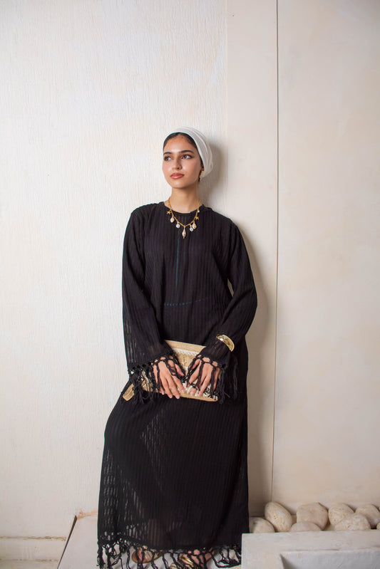 Fringe Knit Dress – Black