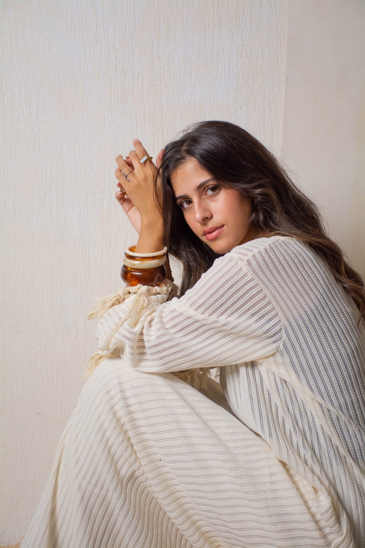Fringe Knit Dress – White