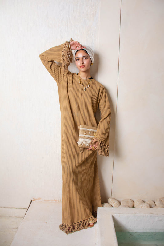 Fringe Knit Dress – Camel