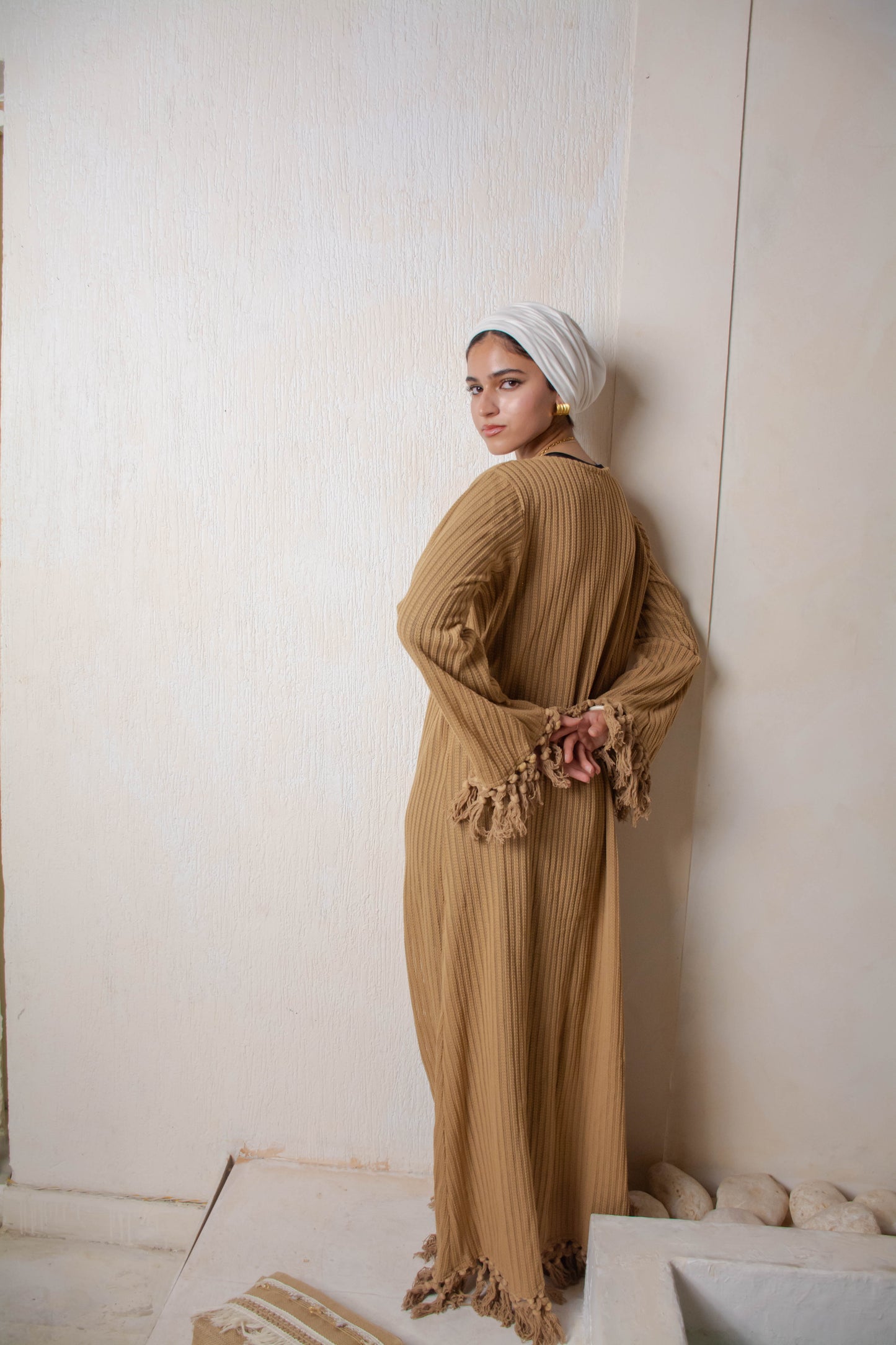 Fringe Knit Dress – Camel