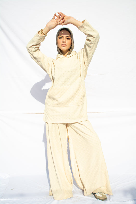 Relaxed Fit Wide-Leg Trousers _ Hoodie Luxe Textured