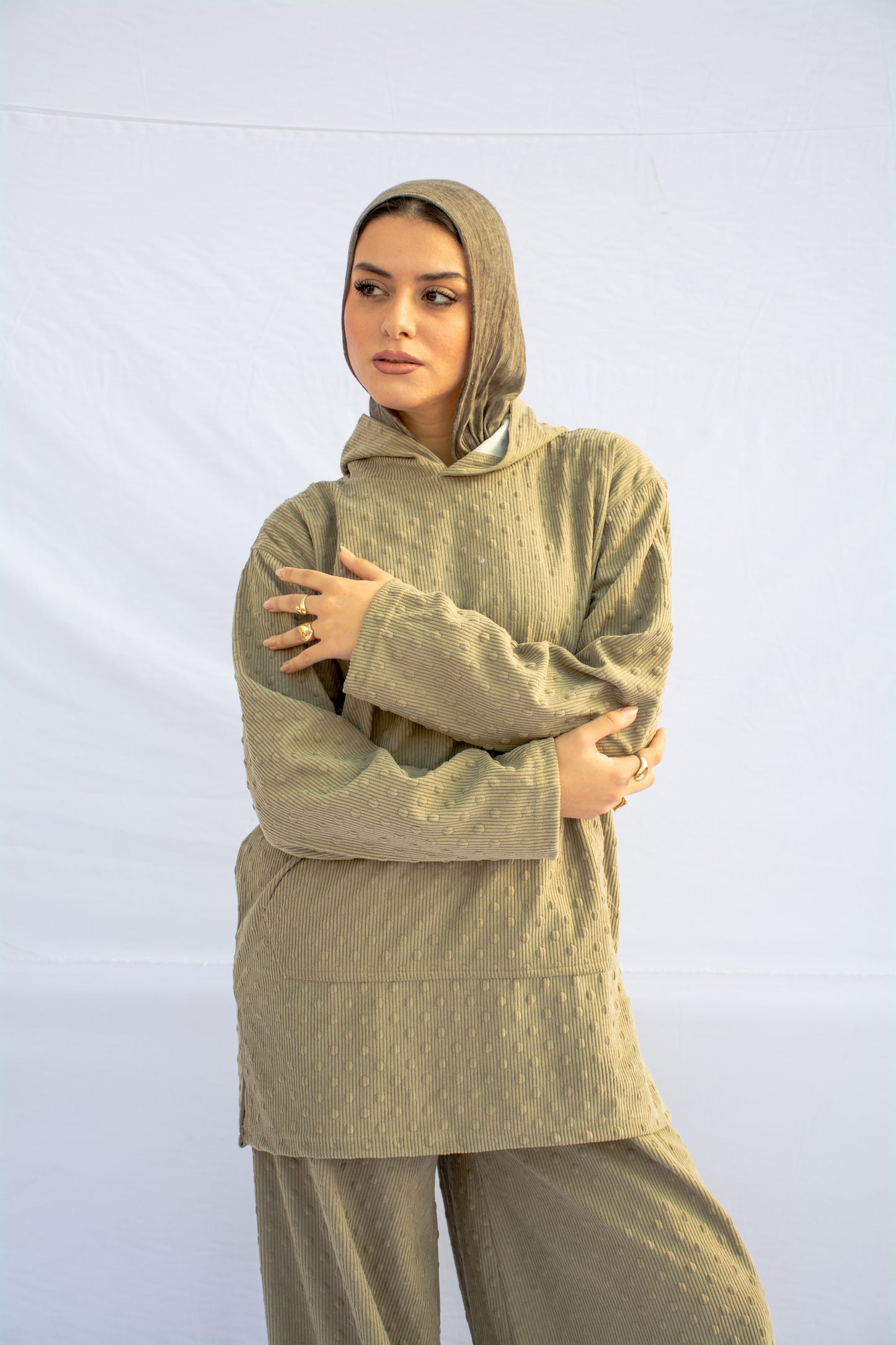 Relaxed Fit Wide-Leg Trousers _ Hoodie Luxe Textured