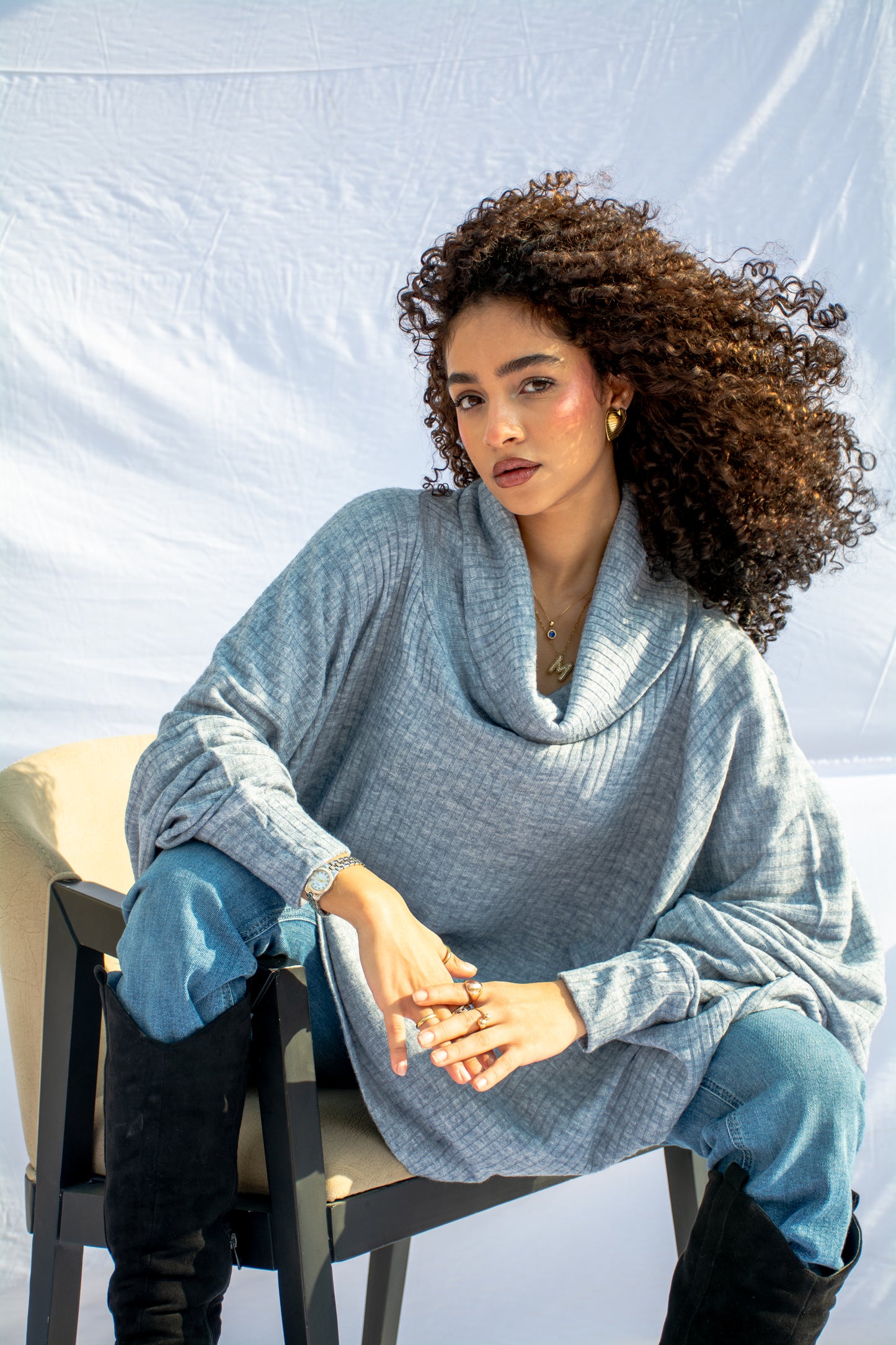 Cloud-Soft Oversized Cowl Neck Tunic