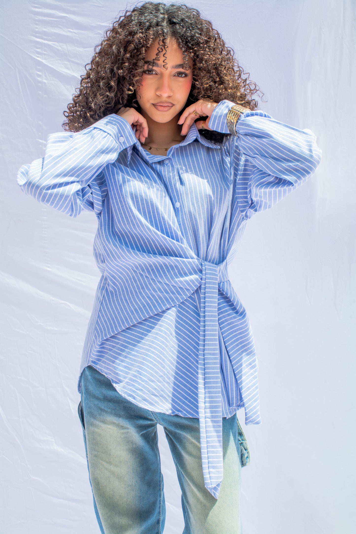 TIE-UP SUMMER SHIRT-BLUE