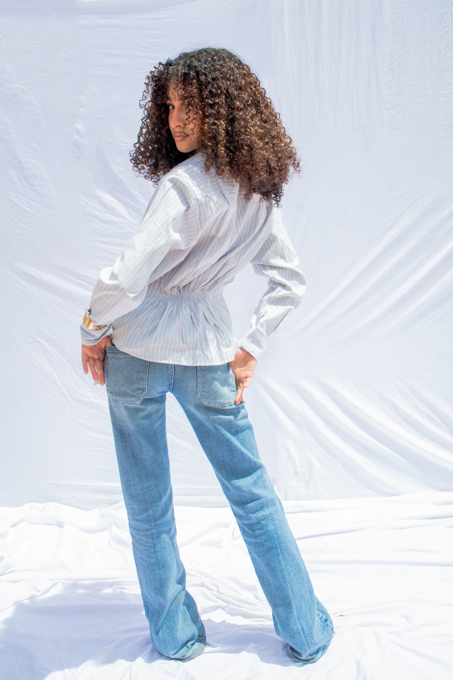 Striped Wrap Shirt – Light gray