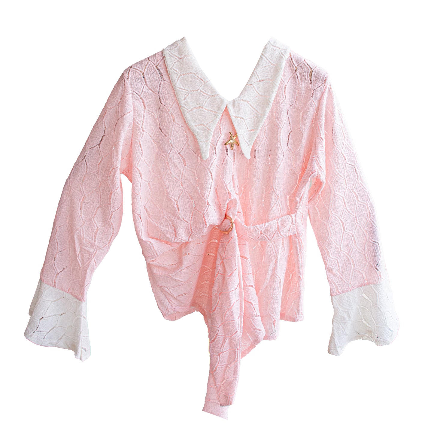 Textured Wrap Blouse with Contrast White Collar