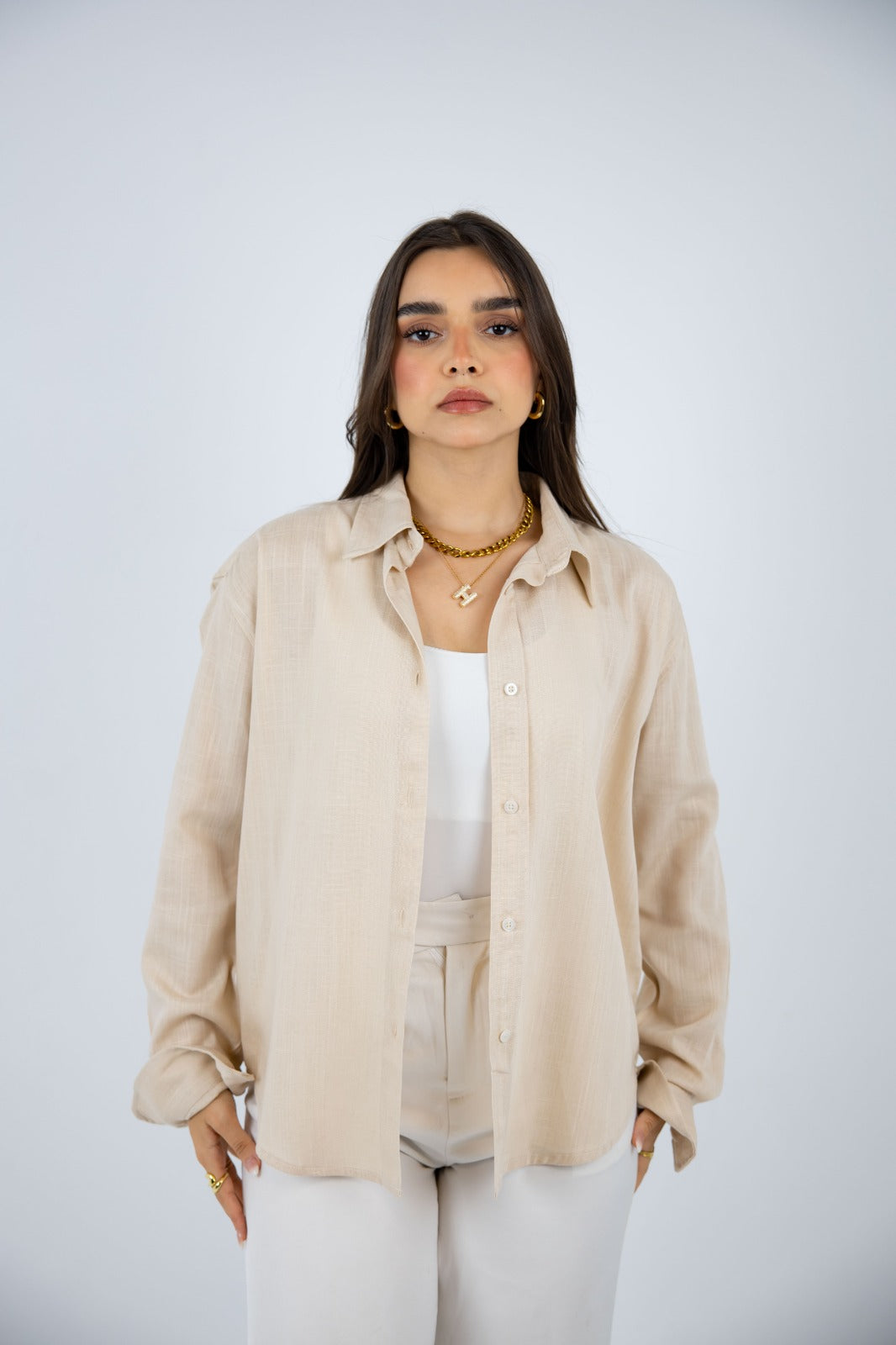 Linen Oversized Shirt – Beige