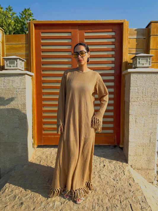 Fringe Knit Dress – Camel