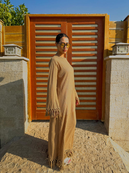 Fringe Knit Dress – Camel