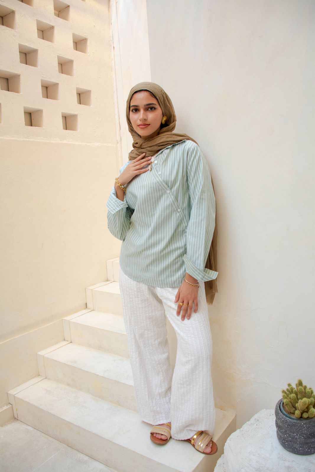 Textured Wide-Leg Pants – White