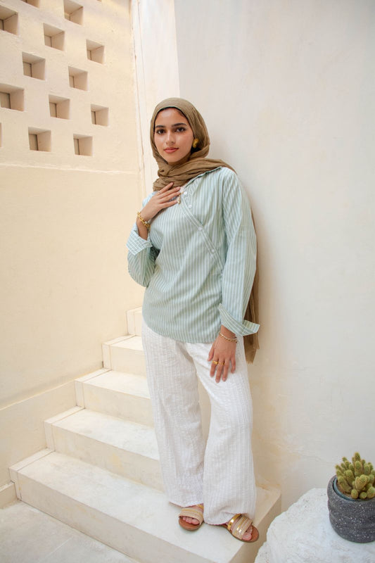 Textured Wide-Leg Pants – White